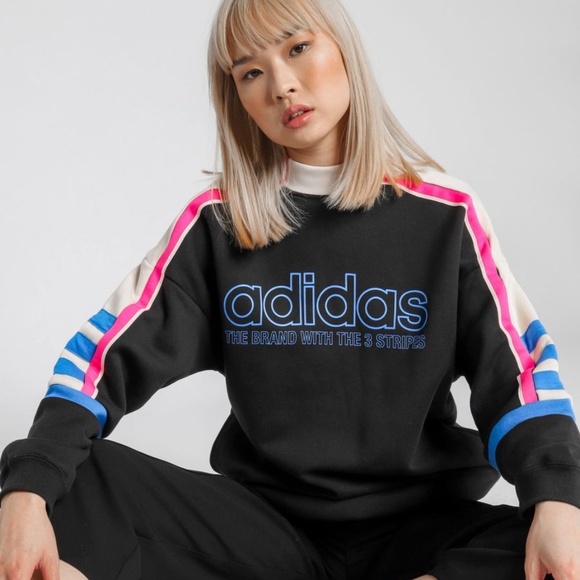 UO Adidas Originals Retro Mock Neck Colorblock Moto Racer Pullover Sweatshirt - Picture 10 of 16